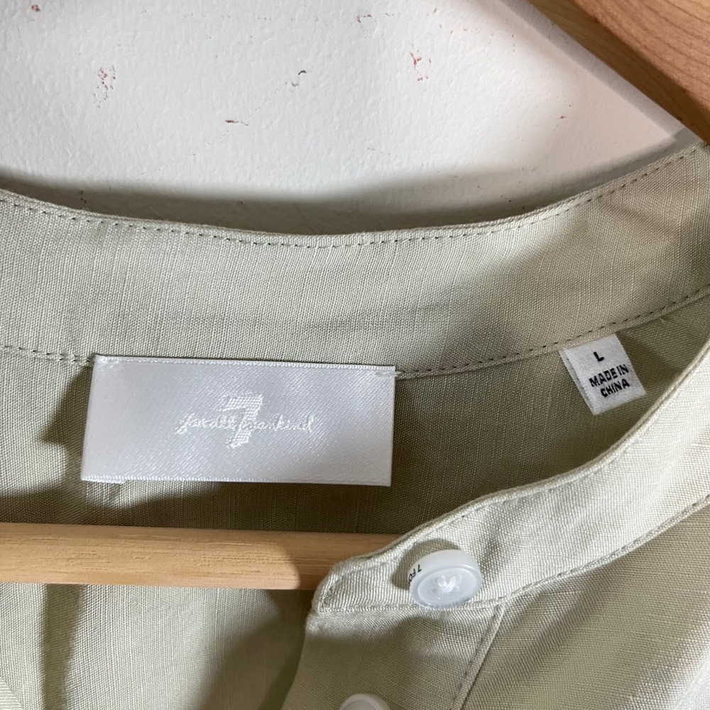 7 For All Mankind Linen Blend Sage Green Blouse Puff Sleeves Prairie Size Large - Picture 7 of 8